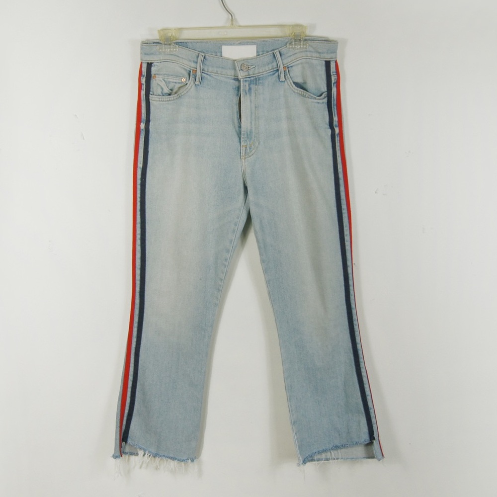 MOTHER Light Blue Jeans with Red and Navy Stripes